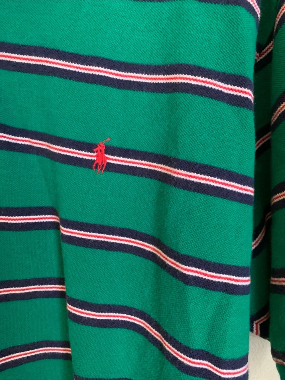 Polo Ralph Lauren Men's Polo Shirt Green Blue Stripe XL 90’s